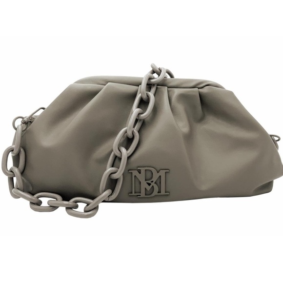 Badgley Mischka Wrapped Frame Clutch Bag Purse Taupe Chain strap